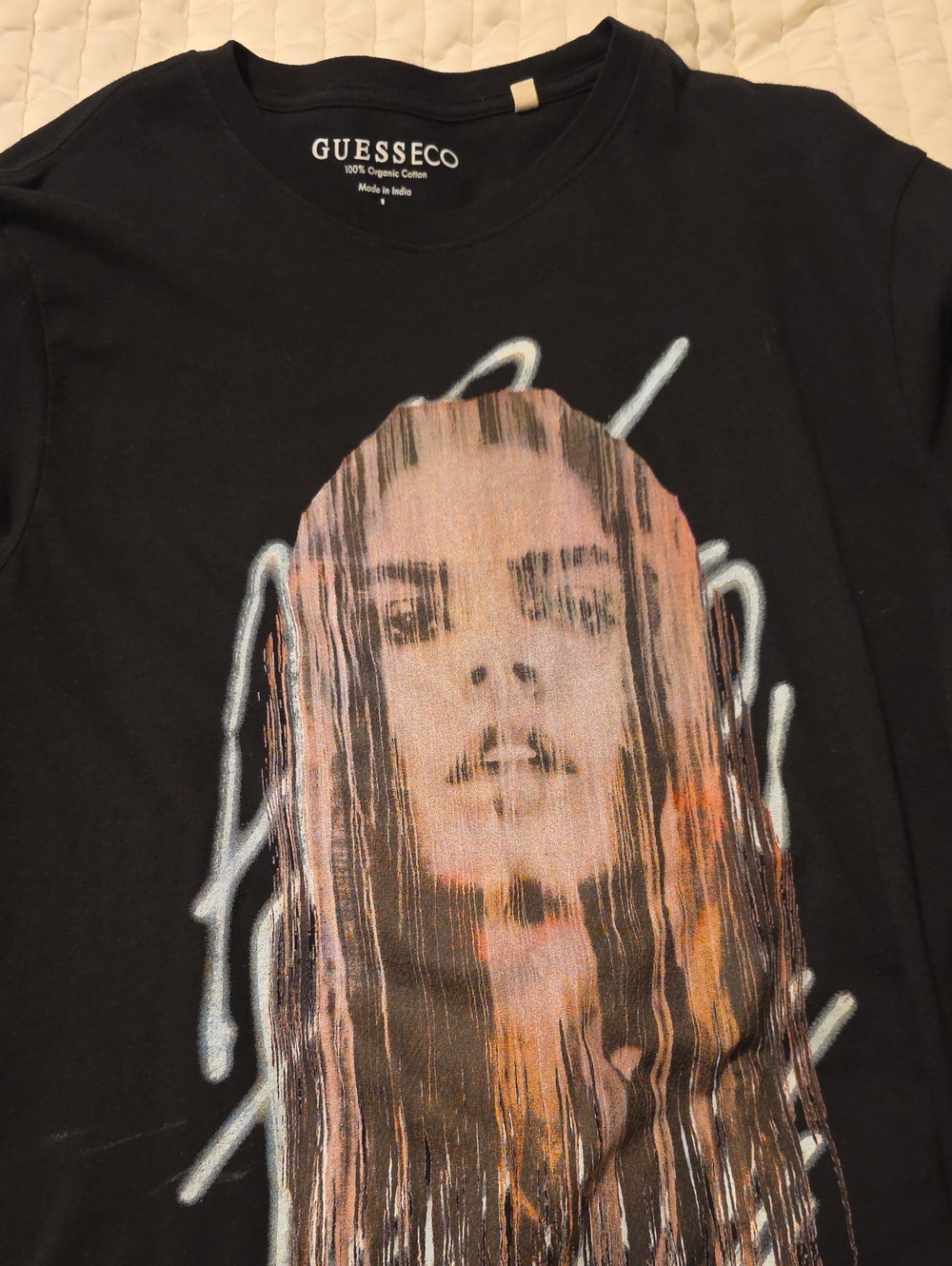 GUESS Eco Black T-Shirt with Dripped Portrait Graphic